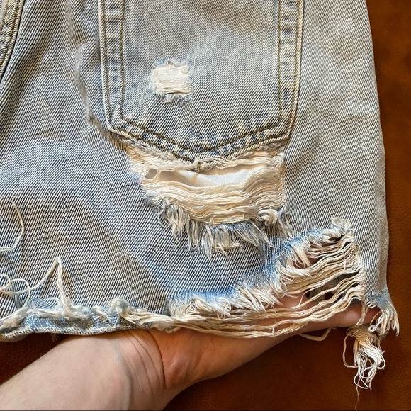 Missguided | Blue Light Wash | Extreme Ripped Hem | High Waist Denim Shorts 0 - Picture 8 of 11